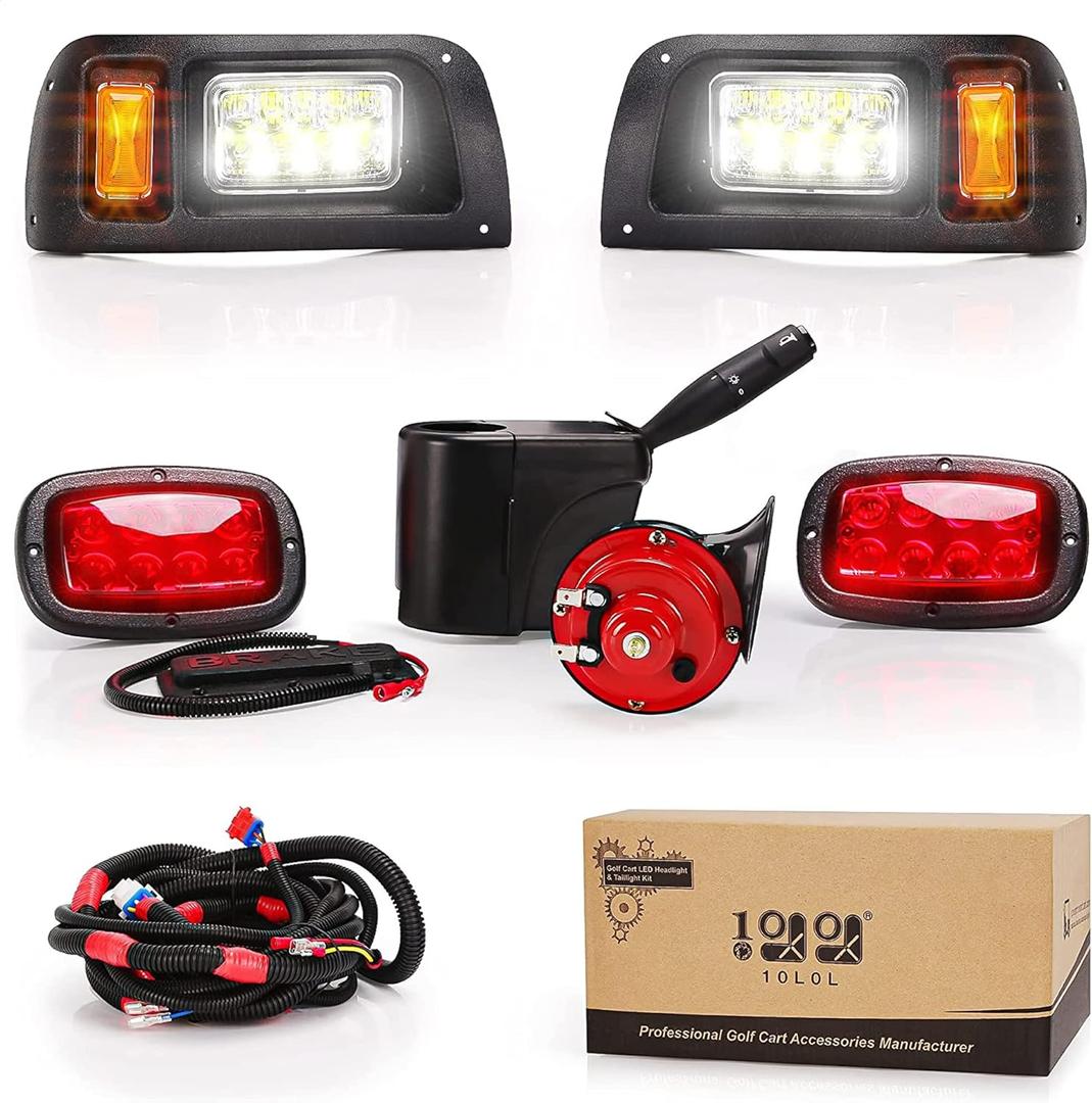 Universal Golf Cart 12 Volt Headlight and Tail Light Kit for Club Car DS Carts Gas & Electric Models,with Upgrade Headlights, Amber Turn Signals, Brake Lights