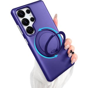 ankofave Magnetic for Samsung Galaxy S25 Ultra Phone Case with 360° Spin Stand, Matte Luxury Metallic Luster, 3.0 mm Thick Protection Hard PC Scratch-Resistant Protective Case 6.8", Purple