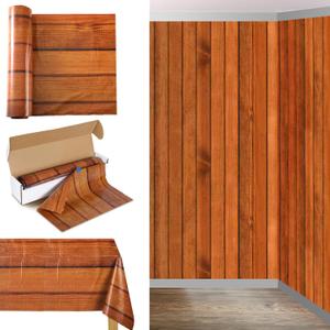 Oudain 54 Inch x 100 ft Wood Grain Wall Tablecloth Roll Cutter Box | Wood Grain Wall Backdrop, Western Disposable Background ,Plastic Table Cover, Home Birthday Party Supplies
