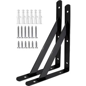 Shelf Brackets 20 Inch, Heavy Duty Shelf Brackets 12 Inch, Black Powder-Coated Hidden Brackets Wall Mount L Steel Bracket Wall Brackets for Shelves