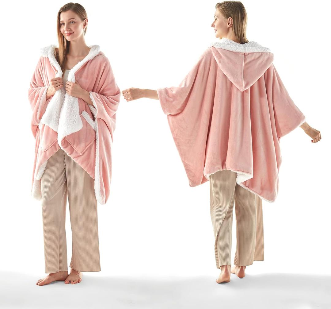 Wearable Heated Blanket - Fast Warm Up Electric Blanket Hoodie with 6 Heat Levels, Snuggies for women, gifts for her, 50"x60", Pink