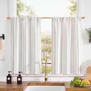 jinchan Striped Kitchen Curtains 36 Inches Linen Look Cafe Curtains Modern Farmhouse Tiers for Living Room Bathroom RV Small Windows Light Filtering Rod Pocket 2 Panels Black on White
