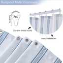 ORTIGIA Blue and White Striped Shower Curtain with 12 Metal Hooks, Crinkled Lightweight Textured Fabric Modern Farmhouse Minimalist Bathroom Curtain 72x72 Inch