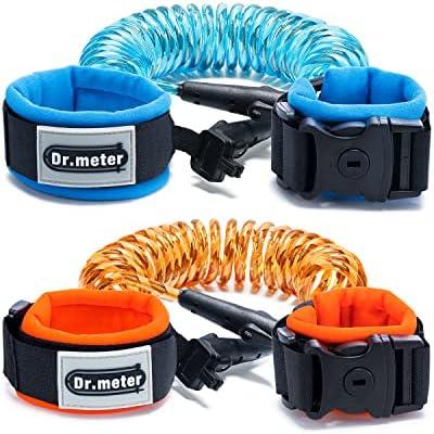 Dr.meter Toddler Leash, 2 Pack Safety Anti Lost Wrist Link with Key Lock, Reflective Child Walking Harness, 8.2ft Blue + 4.92ft Orange Kids Leash for Supermarket Mall Airport Amusement Park Zoo Travel