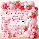 Strawberry Baby Shower Decorations, A Berry Sweet Baby Is On The Way Party Supplies, It's a Girl Gender Reveal, Backdrop Balloon Arch Box Mom to Be Sash Dad to Be Pin Tablecloths Cake Topper