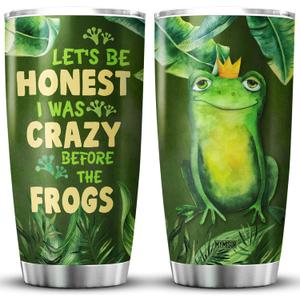 Frog Tumbler Cute Drinking Cup 20oz Lets Be Honest I Was Crazy Before The Frogs Stainless Steel Mug Funny Animal Lover Gifts For Women Tropical Green Leaves Vaccum Tumblers