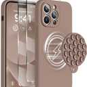 Magnetic for iPhone 14 Pro Max Case, Compatible with MagSafe, [Full Camera Protection][2 Screen Protectors], Suction Cup Phone Mount Silicone Shockproof Protective Phone Case 6.7", Light Brown