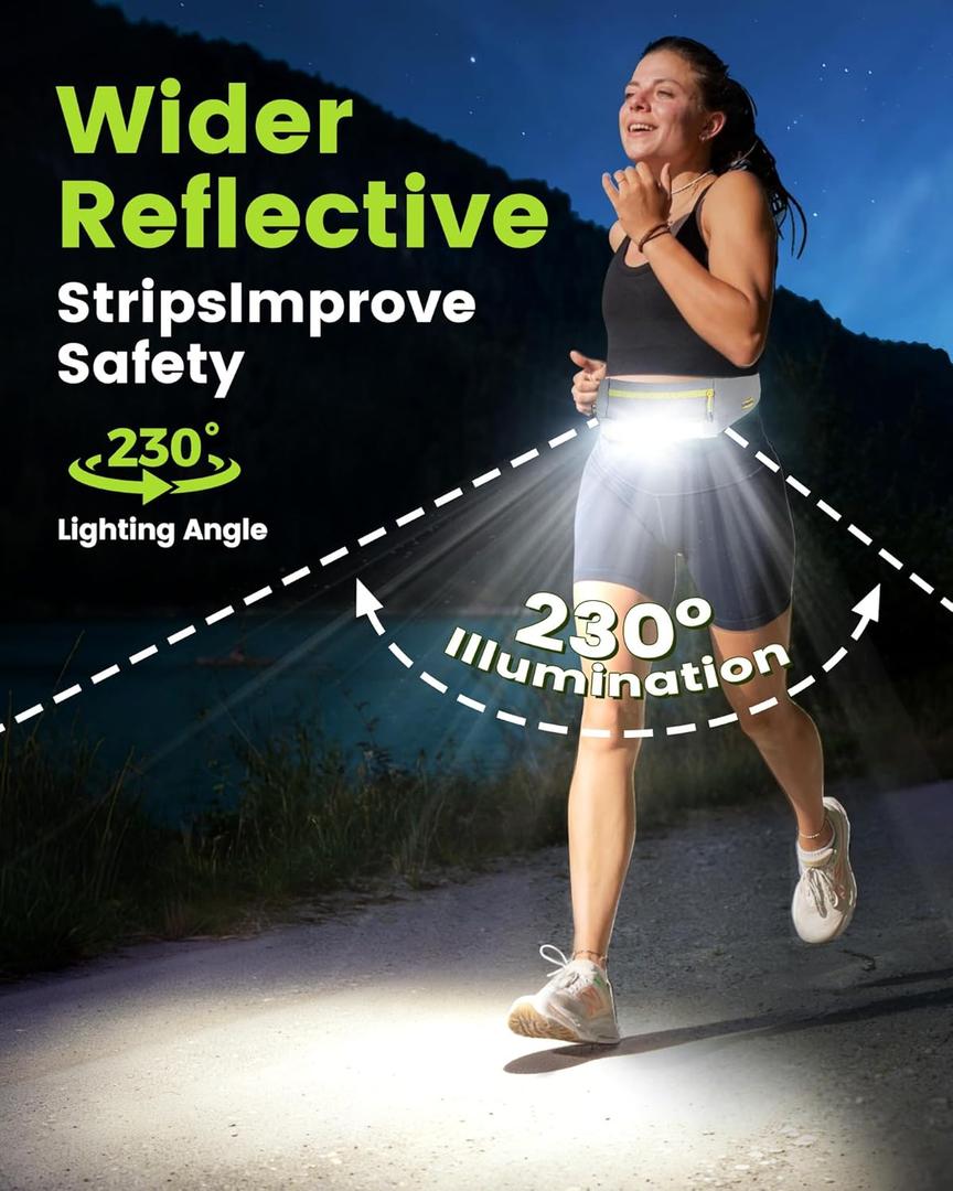 Running Light, Runner Light Waliking Light on Running Waist Belt Rechargeable Runners Safety Lights with Adjustable Large Pocket Fanny Packet
