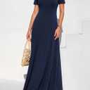 KIRUNDO Wedding Guest Dresses for Women 2026 Spring Summer Short Sleeve Pleated Long Flowy A Line Formal Maxi Dress Pockets(Navy Blue, Large)