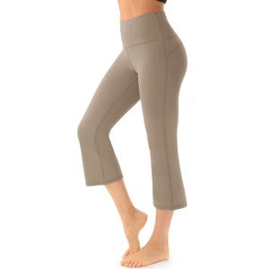 AFITNE Women's Yoga Pants Bootcut Workout Leggings Flare Casual Lounge Pants with Pockets High Waist and Tummy Control (Z Capris Khaki) S AFITNE Women's Yoga Pants Bootcut Workout Leggings Flare Casual Lounge Pants with Pockets High Waist and Tummy Control (Z Capris Khaki) S