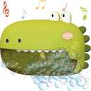 Electric Bathtub Bubble Machine, Kids Cute Cartoon Animal Dinosaur Bubble Blower Machine Alligator Bubble Maker Bath Toy with Music and Vacuum Suction Cups (Green)