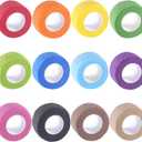 IndigoCase 12 Rolls Self Adhesive Bandage Wrap 1 Inch, Multi Color Elastic Athletic Tape, Vet Wrap, Wrist Tape, Small Bandage for Kids, Fingertip, Dog, Pets