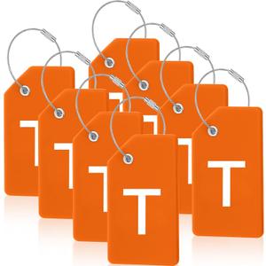 8 Pcs Initial Letter A-Z Luggage Tags Silicone Suitcase Instrument Tag with Name Card and Stainless Steel Loop(Letter T,Orange)