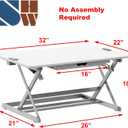 SHW 32-Inch Height Adjustable Standing Desk Converter Riser Workstation with Drawer, White