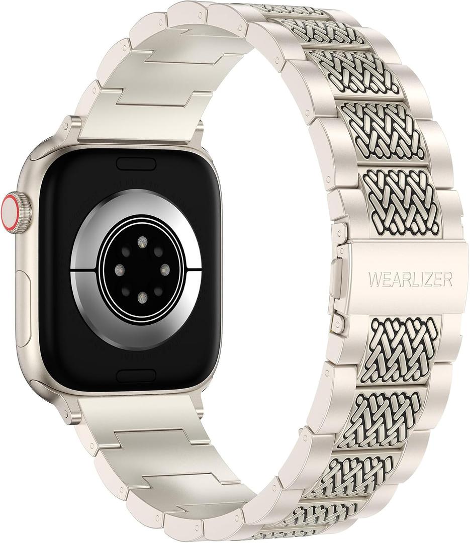 Wearlizer Stainless Steel Band Compatible with Apple Watch Band 49/46/45/44/42/41/40/38mm Men Women, Zigzag Weave Durable Metal Strap for iWatch Series 11 10 9 8 7 6 5 4 3 SE/Ultra 3 2 1