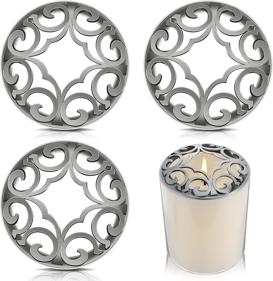 Shellwei 4 Pcs Candle Toppers to Burn Evenly Silver Jar Lid Scented Candles Accessories Gifts for Woman Supplies