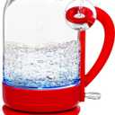 OVENTE Electric Kettle with 1.5L Borosilicate Glass, 1500W Fast Boiling Water Heater for Coffee or Tea, Easy to Fill Lid, Auto Shut-Off, Boil-Dry Protection & Stainless Steel Filter, Red KG516R