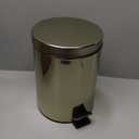 mDesign Small Modern 1.3 Gallon Round Metal Lidded Step Trash Can, Compact Garbage Bin with Removable Liner Bucket and Handle for Bathroom, Kitchen, Craft Room, Office, Garage - Soft Brass, 5 liter