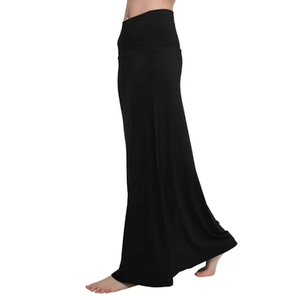Urban CoCo Women's Fold-Over Flare Long Maxi Skirt (Black,XL)
