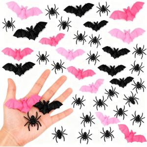 2 x Soulchen 200 Pcs Halloween Plastic Bats Spiders Mini Bats and Fake Spiders Creepy Scary Prank Toys Plastic Insect Toys Halloween Miniatures for Home Indoor Spooky Theme Decorations