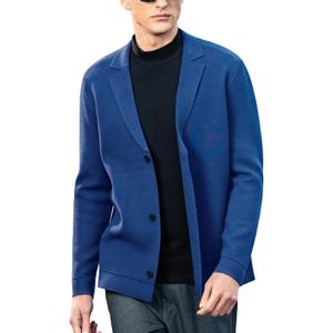 Men's Cardigan Sweater Button Front V-Neck Long Sleeve Knit Sweaters (Blue, XXXL)