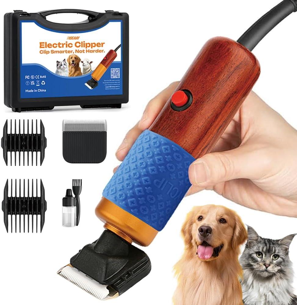 200W Professional Dog Grooming Clippers with Stepless Speed Control, Low Noise <50dB Pet Hair Trimmer Kit, Solid Wood Handle, 2 Blades, Dual-Sided Guide Combs, Heavy-Duty Plug-in Clippers for Cats (Orange)