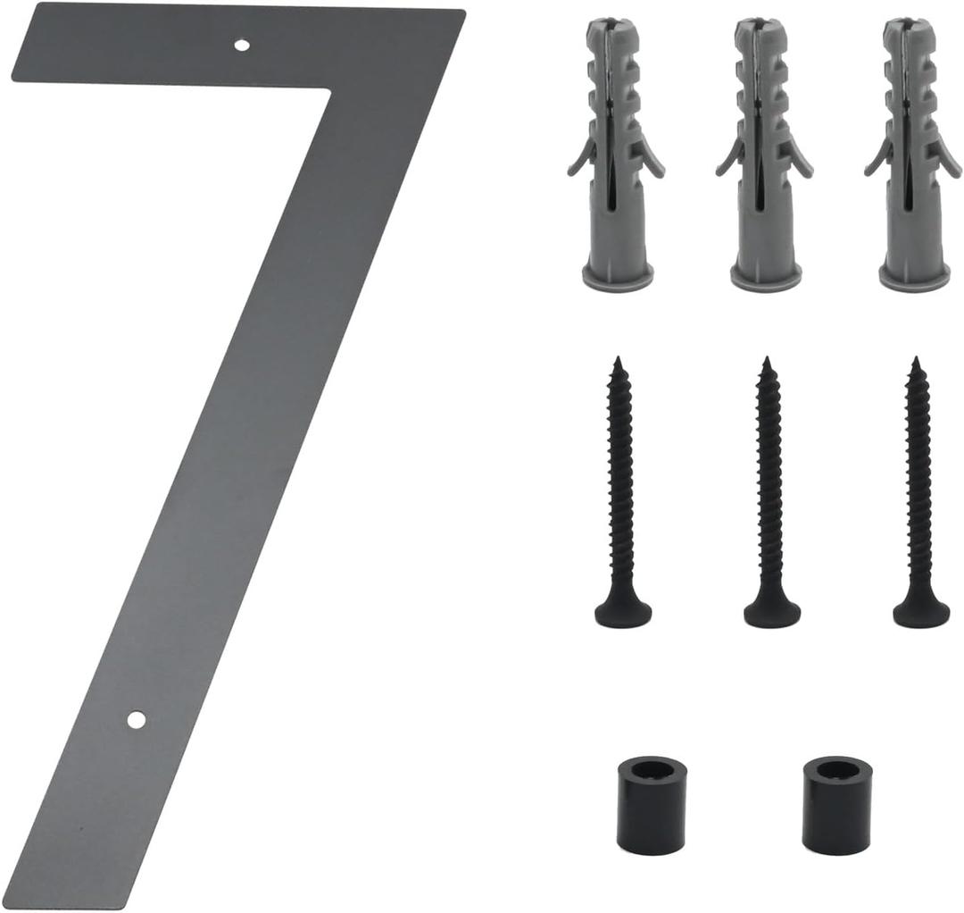 16 Inch Modern House Numbers for Outside Black with Nail Kit, Large Black Metal House Numbers, House Address Numbers for House Address Wall Door Hotel Street Garage Gate (7)