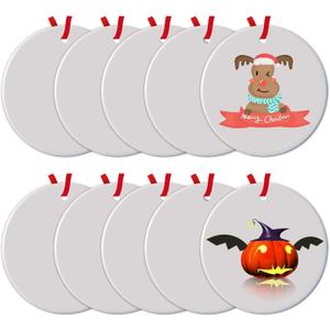 10Pcs Sublimation Ornament Blank Round White Blank Ceramic Ornament for Sublimation 2025 Christmas Double-Sided Paintable Decoration Circle Porcelain Deco for Heat Transfer Print DIY Craft Bulk