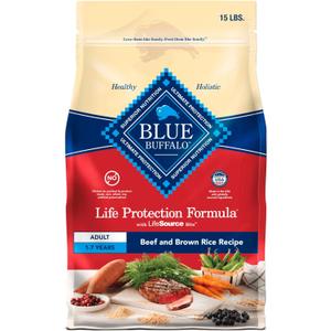 Blue Buffalo Life Protection Formula Adult Dry Dog Food, Helps Build and Maintain Strong Muscles, Made with Natural Ingredients, Beef & Brown Rice Recipe, 15-lb. Bag, Best By: 2026 OCT 09