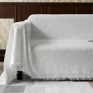 Sofa Cover for 3 Cushion Couch, Sectional Couch Cover Washable, Geometrical Jacquard Futon Couch Covers Protector for Dog, Decorative Sofa Covers with Tassels, Large, 71"x102", White