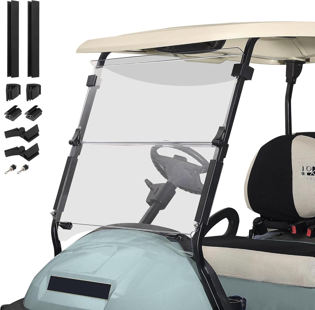 10L0L Golf Cart Windshield for Club Car Precedent 2004-Up, Tempo, 2017-Up Onward, Clear/Tinted Fold Down Club Car Windshield Anti-UV Impact Resistant, HD View, 37.5"W X 33.6"H