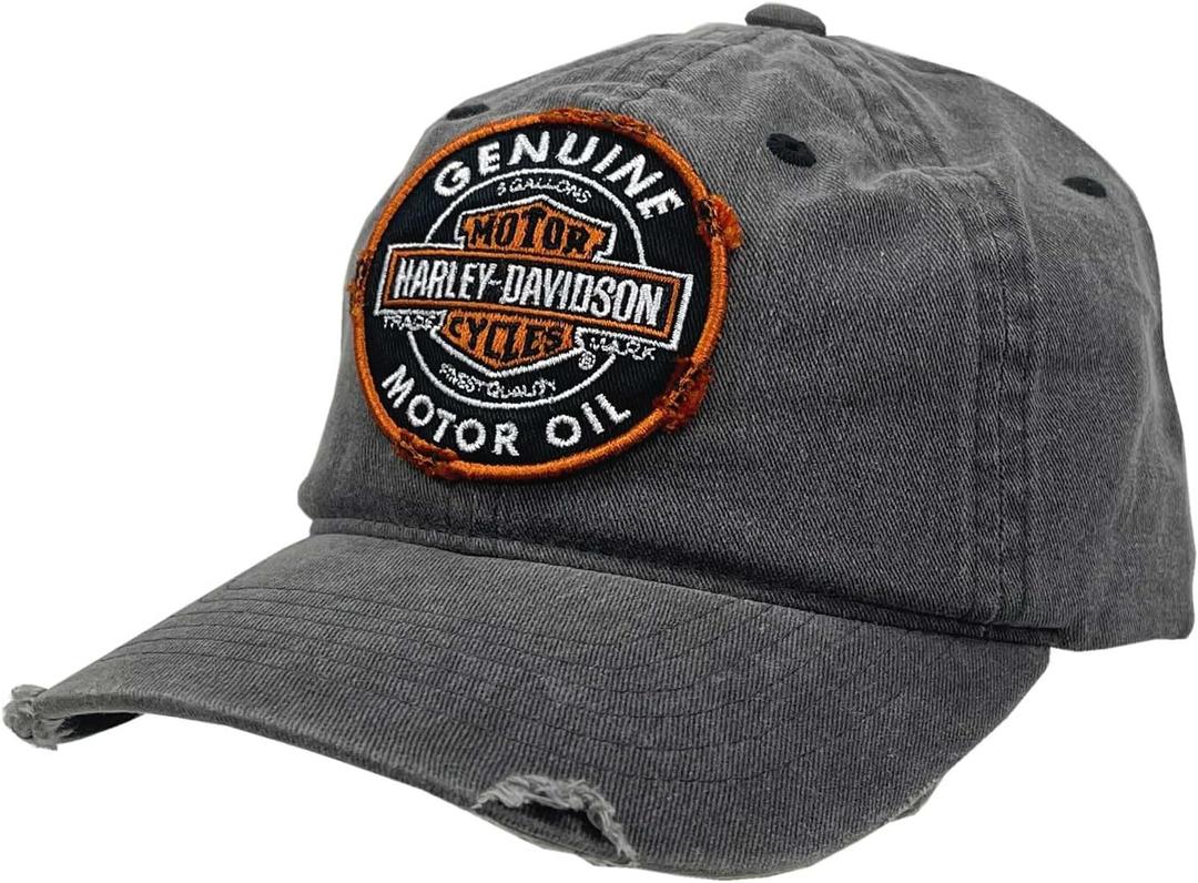 Harley-Davidson Men's Distressed Motor Oil Adjustable Baseball Cap, Washed Gray (Gray)