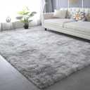 CAIYUECS Shag Area Rug for Living Room: Indoor Ultra Soft Plush Rugs for Bedroom Living Room - Non-Skid Modern Nursery Faux Fur Rugs for Kids Room Home Decor (Tie-Dyed Light Gray, 6x9 Feet)