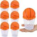 JolliLudo 6 Sets 4.1"x4"x2.7" Basketball Party Favors & Decorations Set - 6 Reusable Snack Cups with 6 Inflatable Basketball for Sport Team Birthday, Player Gift Basket Party Supplies