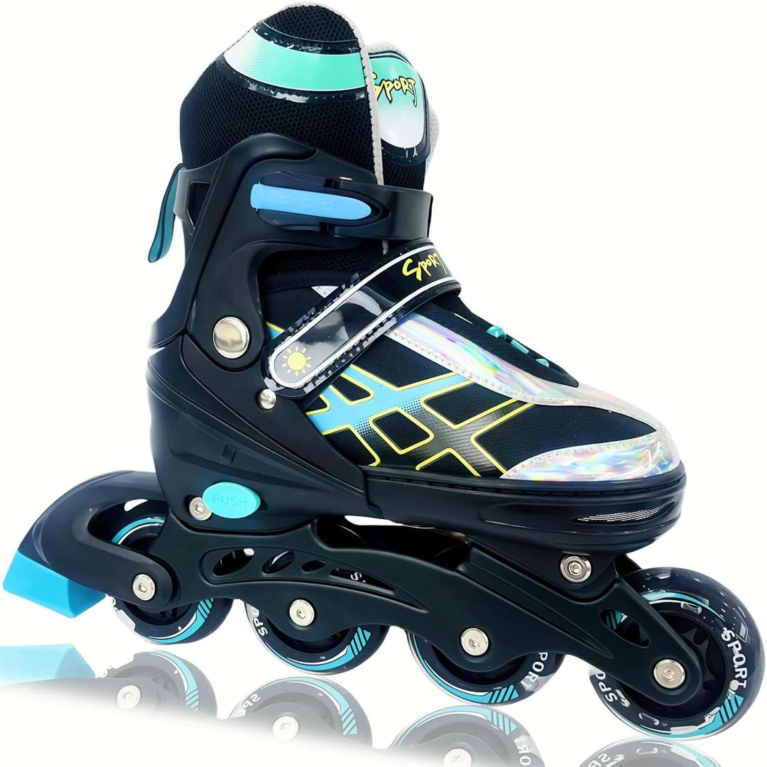 Adjustable Inline Skates for Kids and Teens Ages 4-16, All 8 Wheels of Inline Roller Skates Light Up, Safe and Fun Illuminating for Outdoor Indoor Sports