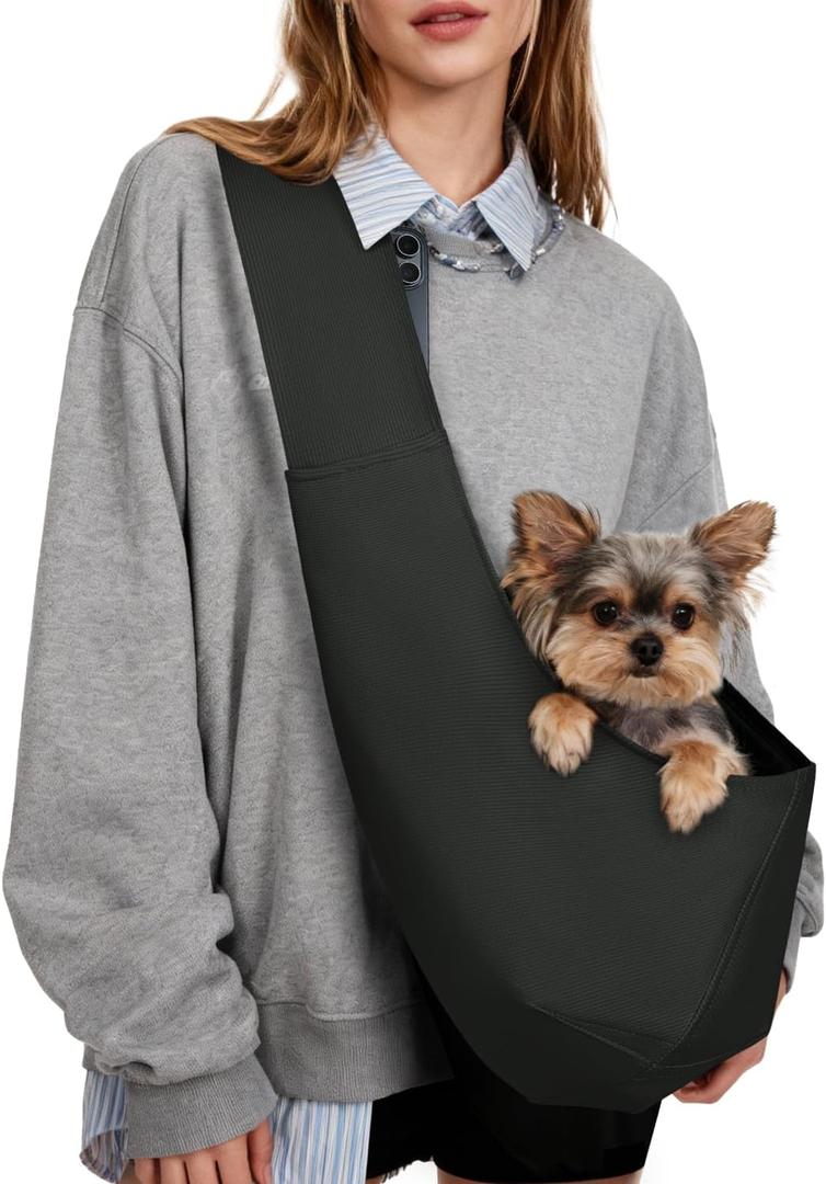 YUDODO Fashion Dog Sling Carrier for Small Dogs Lightweight Crossbody Pet Bag with Safety Strap, Pocket Storage, Machine Washable, Comfortable Travel & Outdoor Sling up to 9 lbs Black