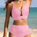 Herseas 2 Piece Bikini Set U-Wire Cutout Popular Swimsuit High Waisted Textured 2026 Summer Beach Swim Bathing Suits, M