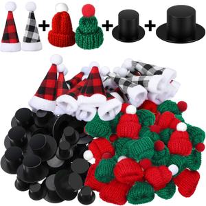 WILLBOND 120 Pcs Christmas Mini Santa Hat for Crafts Tiny Knit, Plastic and Plaid Hats Set Xmas Decoration for Christmas Tree Ornaments DIY Art, 6 Styles