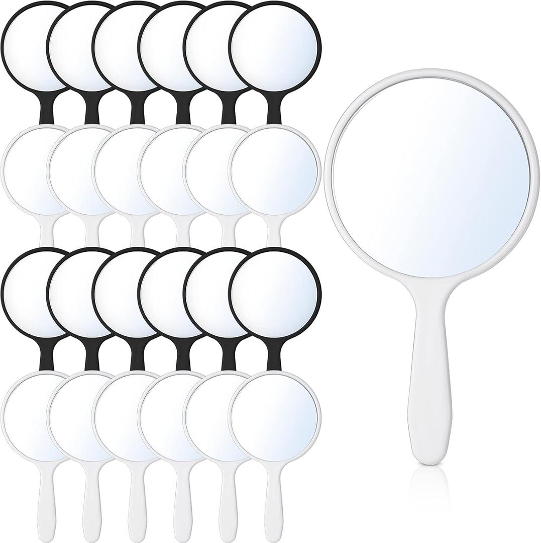 Jetec 25 Pcs Handheld Mirror with Handle, 3.94" L x 2.17" W, Small Portable Round Mirror Bulk for Kids Travel Makeup Classroom Camping Daily DIY Crafts (Black, White)