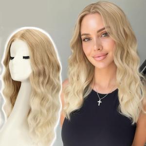 AISI HAIR Blonde Wig for Women Medium Length Wave Curly Glueless Synthetic Heat Resistant Hair Wigs for Daily Party Cosplay (18 Inch)
