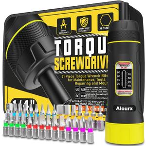 Torque Screwdriver Set, 10-80 Inch Pounds lbs, 31 Piece 1/4" Drive Torque Screwdriver Wrench with S2 Steel Bits for Bicycle Mechanics, Mechanical Equipment, and Mounting
