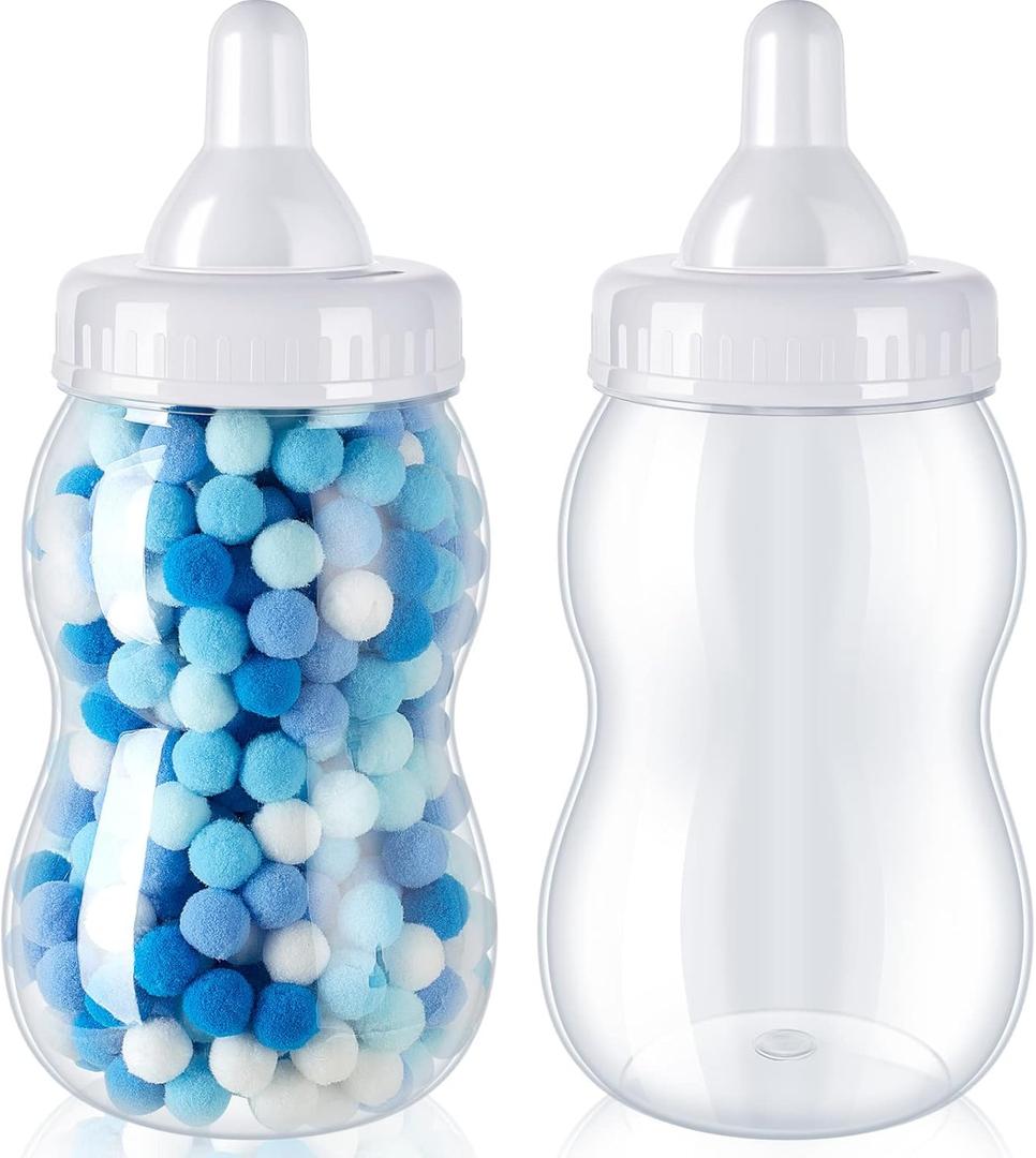 Tessco 2 Pcs 13'' Big Baby Bottles for Baby Shower Games,large Baby Bottles Plastic Baby Milk Bottle Jumbo Baby Bottle Bank Giant Candy Bottle for Baby Boy Girl Party Favor (White)