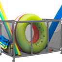 Pool Noodles Holder, Toys, Balls and Floats Equipment Mesh Rolling Storage Organizer Bin, Kids Height, Large (25" L x 43" W x 28" H), Gray
