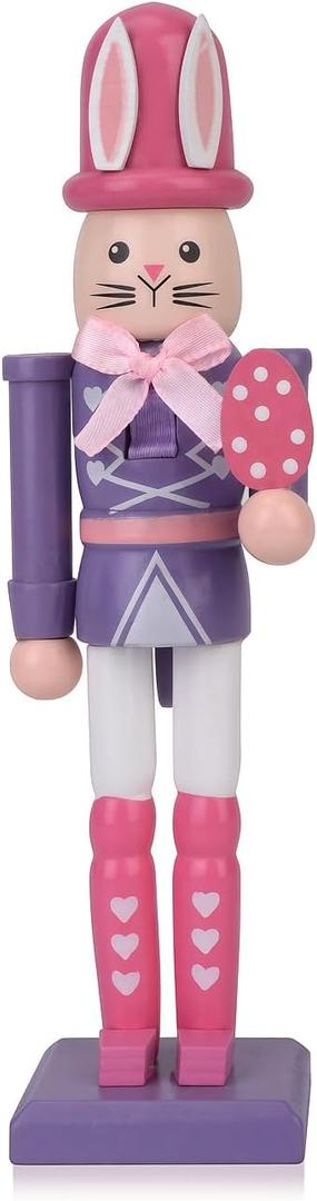 2 x 7 Inch Easter Bunny Nutcracker Decoration, Wooden Rabbit Soldier Figure for Spring Holiday Tabletop Display (Purple)