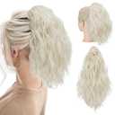 SARLA Claw Clip in Ponytail Extension 13 Inch Fluffy Short Synthetic Curly Wavy Pony Tail Hairpiece for Women Platinum Blonde