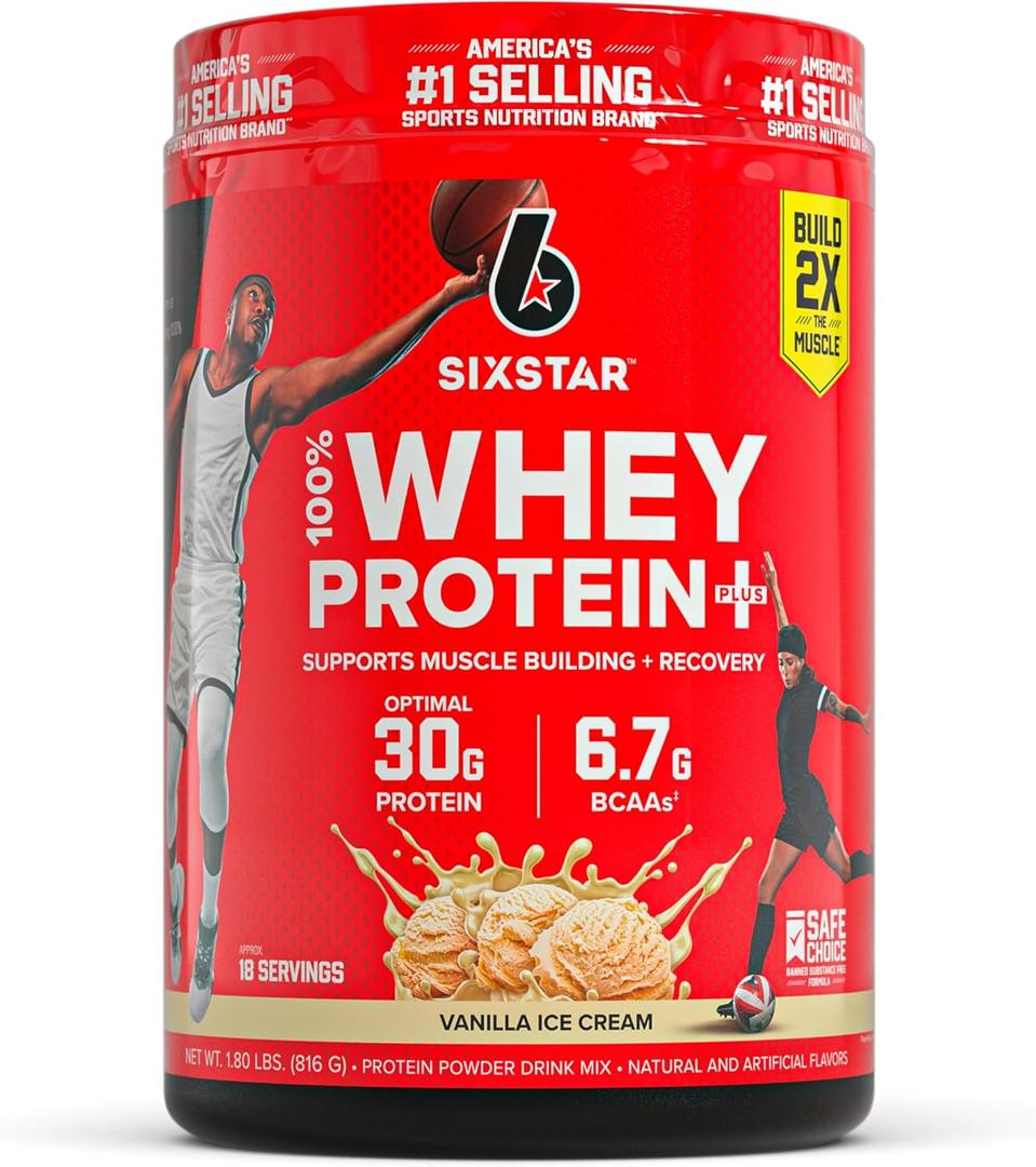 Six Star Whey Protein Powder Plus - Muscle Building & Recovery Formula with Whey Isolate Powder, BCAAs, 30g Protein, Immune Support - Post-Workout Supplement - Vanilla Cream, 1.8 lbs (EXP 06/02/28)