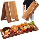 Large Acacia Charcuterie Board with Handles 33 x 12 Inch Extra Large Wood Foldable Serving Tray Wood Rectangular Appetizers Cheese Food Meat Board for New Home Party Housewarming Gifts (33" x 12" x 12")