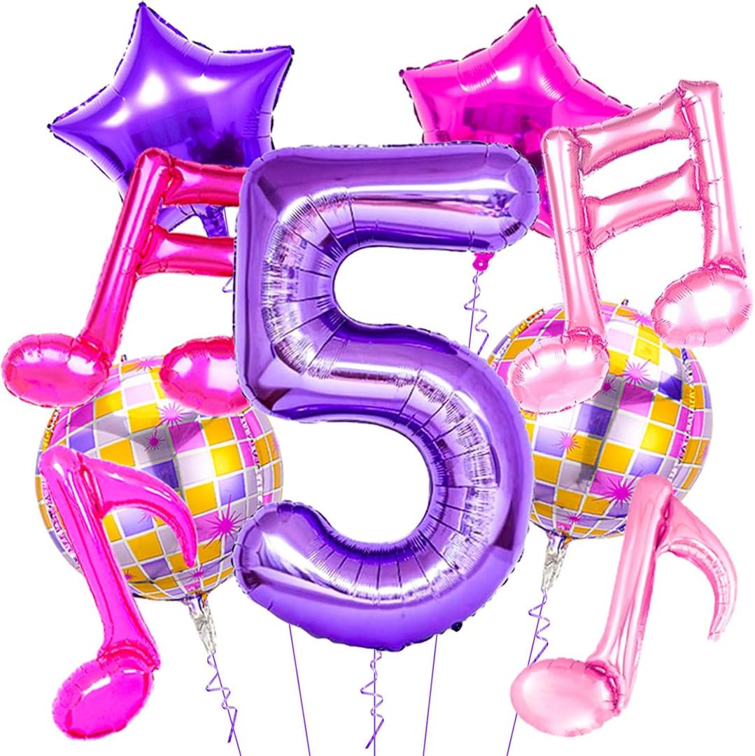 2 x 9Pcs Kpop Birthday Decorations - Kpop Music Balloons Hot Pink Music Note Balloons - 40 Inch Purple Number 5 Balloon for Disco Party Decor - K pop Music Themed Birthday Party Decorations
