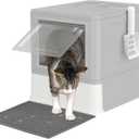 JoyPlus Cat Litter Box with Lid, Enclosed Litter Pan with High Side, Litter Scoop and Mat, Anti-Leakage, Odor Control Easy Clean (Gray-Plastic Drawer)