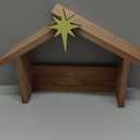 Wesiti Christmas Wooden Nativity Manger Wood Nativity Scene with Roof Star 14.5 x 10.5'' for Inside 7 Inch Scale Holy Family Wooden Stable Creche Home Desk Decor (Without Figurines)